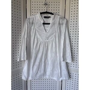 The Webster Miami Target Embroidered White Top Blouse Eyelet Lace 100% Cotton XL